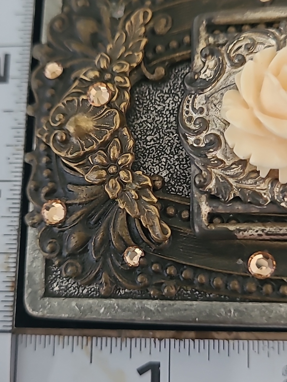 Rhinestone Metal 3D Vintage Floral Design Buck Belt A Stone Missing sign of wear - Picture 2 of 9